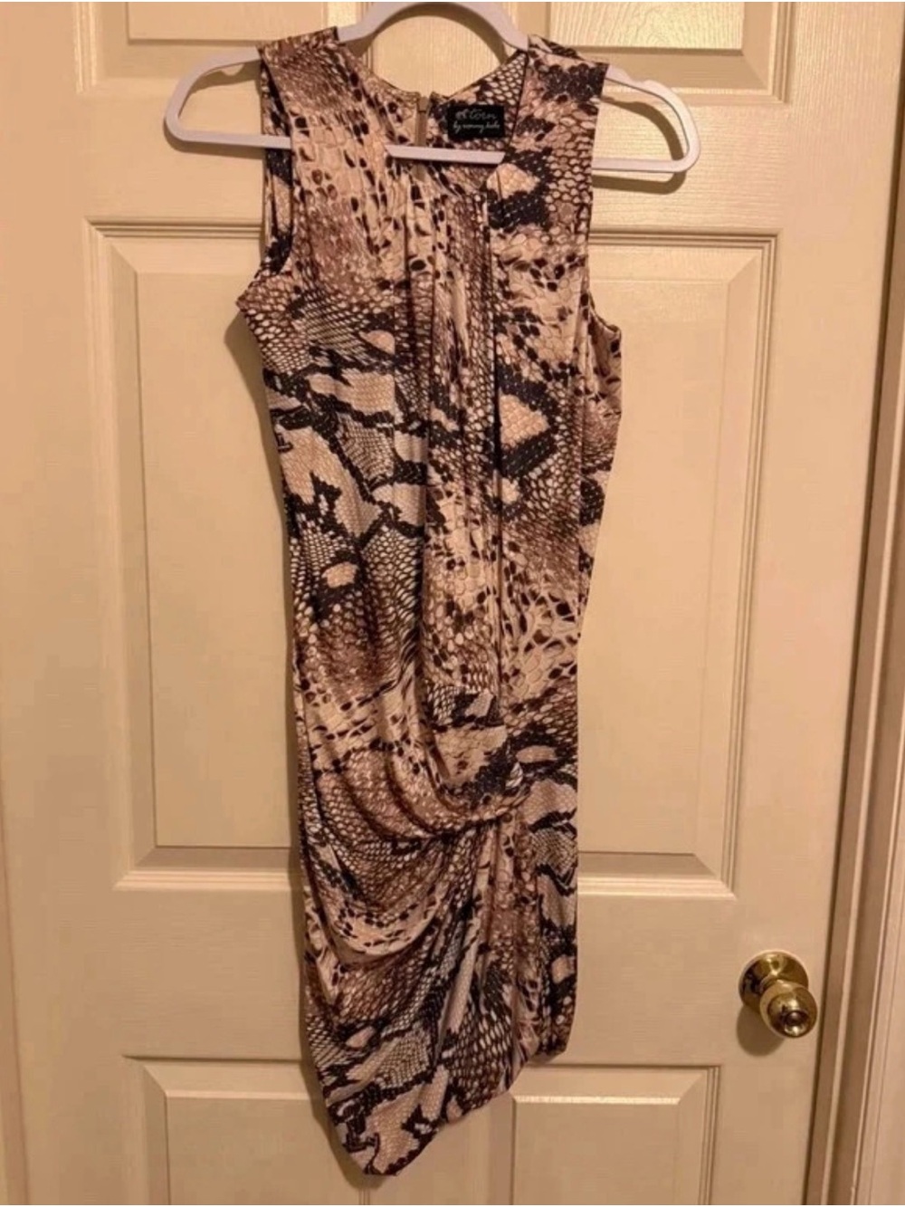 Torn by Ronny Kobo Beige and Brown Snake-Print Midi Dress